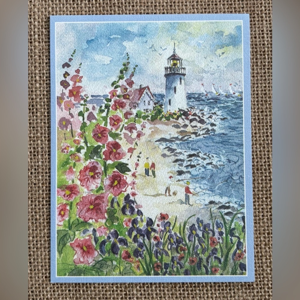 Vintage Edie Hopkins Lighthouse Blank Note Card Beach Ocean Coastal Framable